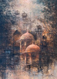 A. Q. Arif, Golden Minarets, 18 x 24 Inch, Oil on Canvas, Cityscape Painting, AC-AQ-213